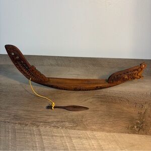 Hand Carved Wood Longboat Maori Waka Canoe Sculpture